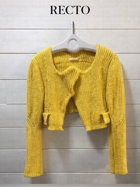 RECTO Yellow Curved-Neck Chunky Cardigan – Size L
